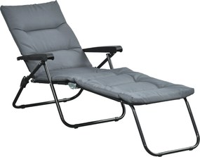Outsunny Szürke összecsukható napozóágy 6 pozícióban állítható háttámlával, matraccal és karfával | Aosom