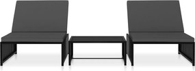vidaXL 2 db fekete polyrattan dönthető kerti szék asztallal