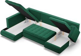 Tokio U sarokkanapé, 3 ágyneműtartóval, bársony, baloldali, zöld