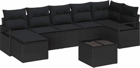 vidaXL Kanapé Szett párnával 8 pcs Fekete polirattan