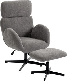 HOMCOM forgó relaxfotel lábtartóval, bársonyhatású textúrált kárpitozással, állítható fejtámla és ülésmagasság, dönthető, szürke | Aosom