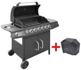 vidaXL fekete gáz grillsütő 6+1 főzőfelülettel