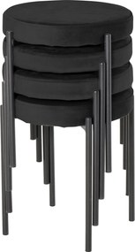 HOMCOM 4 darabos rakásolható étkezőszék szett, párnázott üléssel, bársonyos szövetű étkezőfotelek konyhai étkezőbe, fekete fém, 41,5 x 41,5 x 46 cm |