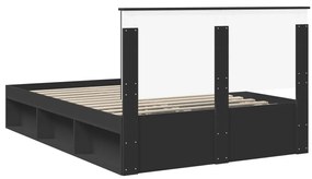 vidaXL Ágykeret fejtámlával fiókkal Fekete 150 x 200 cm Tömör fenyőfa