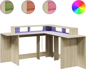 vidaXL sonoma tölgy színű szerelt fa íróasztal LED-ekkel 152x152x91 cm