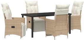 vidaXL Kert étkező szett párnával 5 pcs Bézs polirattan
