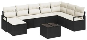 Kanapé Szett párnával 9 pcs Fekete polirattan