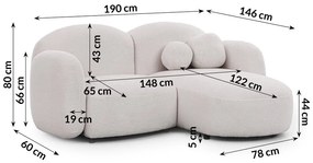 Krémszínű buklé sarokkanapé (jobb oldali-heverő résszel) Orbit – Ropez