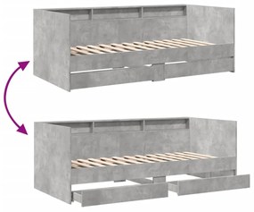 betonszürke kanapéágy fiókkal matrac nélkül 90x190 cm
