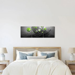 Zöld absztrakt gömbök képe (órával) (90x30 cm)