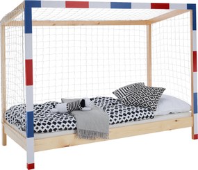 Montessori ágy, természetes/fehér/kék/piros, 90x200, FUTAL