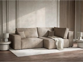 Bézs kordbársony kinyitható-tárolóhelyes sarokkanapé (jobb oldali-L alakú) Tonga – Maison de Rêve