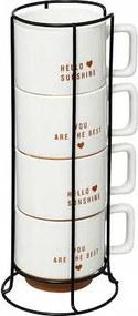 4 db-os 300ml-es bögre szett állványon fehér/ terrakotta