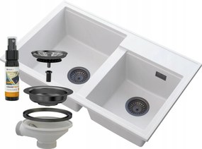 Gránit Mosogató 2REKESZES Fehér Szifon Fekete Hektor