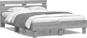 vidaXL szürke sonoma színű szerelt fa ágykeret fejtámlával 120x200 cm