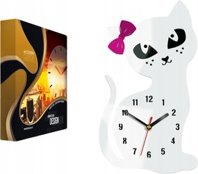 Macska Alakú Falióra Kvarc Akril Macska Fehér Kerek