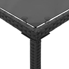 fekete polyrattan üveglapos kerti asztal 115x54x74 cm