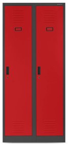JAN NOWAK Pléh öltözőszekrény talpazaton, kétmodulos, polccal és köztes fallal KACPER 800x1800x500, modell antracit-piros