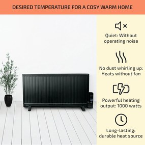 OneConcept Wallander, olajradiátor, 1000 W, termosztát, olajfűtés, lapos design, fekete