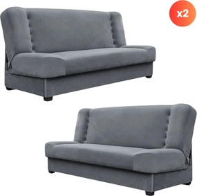 2 db-os szett, ágyazható kanapé szürke színben, velúr kárpittal PIANO