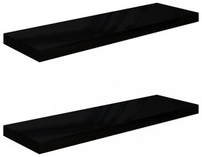2 db magasfényű fekete MDF lebegő fali polc 80 x 23,5 x 3,8 cm