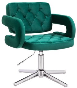 HR8403CROSS Sötétzöld modern velúr szék krómozott lábbal
