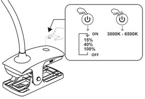 Top Light-LED érintéses, dimmeres asztali csipeszes lámpa BELLA LED/4,8W/5V 3000-6500K fekete