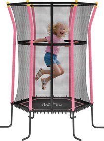 HOMCOM Gyermek Trambulin Ø163,5 cm, Belső Trambulin Biztonsági Hálóval és Sarokvédővel, Gyermek Trambulin 50 kg-ig, 3-10 Éveseknek Rózsaszín | Aosom
