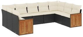 9 részes fekete polyrattan kerti ülőgarnitúra párnákkal