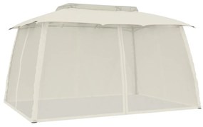 krémszínű acél dupla tetős pavilon hálós falakkal 3,93 x 2,93 m