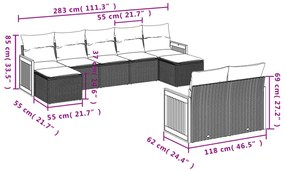 9 részes bézs polyrattan kerti ülőgarnitúra párnákkal