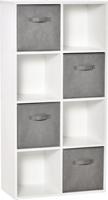HOMCOM 8 rekeszes könyvespolc moduláris könyves szekrény 4 eltávolítható nem szőtt szövet fiókkal 61.5x30x121.6 cm Fehér és Szürke | Aosom