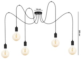 Csillár zsinóron MIROS 5xE27/60W/230V pók fekete