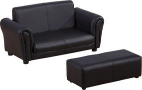 HOMCOM Gyermek Fotel Lábzsámollyal, Gyerek Kanapé Puffal, Gyermekkanapé, Fotel, Fekete, 83 x 42 x 41 cm | Aosom