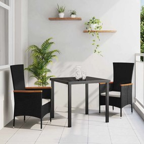 Kert étkező szett párnával 3 pcs Fekete Poli rattan