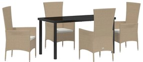 vidaXL Kert étkező szett párnával 5 pcs Bézs polirattan