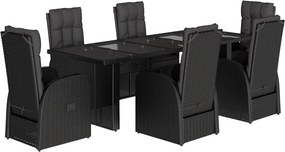 vidaXL 7 részes fekete polyrattan kerti étkezőgarnitúra párnával