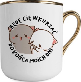 Fehér-arany Bögre Felidegesítelek Peach &amp; Goma Cica Ajándék Partnernek