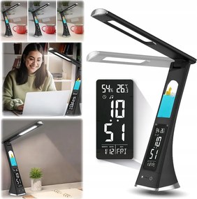 Összecsukható asztali lámpa éjjeli lámpa LED-es óra képernyővel fekete motívummal