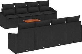 vidaXL Kerti Kanapé Szett párnával 9 pcs Fekete polirattan