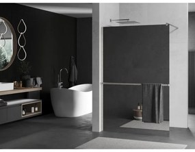 Mexen Kioto+, Walk-In zuhanyparaván polccal és akasztóval 70 x 200 cm, 8 mm-es üveg tükörmintával, csiszolt acél profillal, 800-070-121-97-50