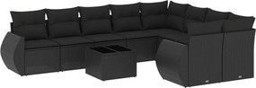 vidaXL 10 részes fekete polyrattan kerti ülőgarnitúra párnákkal