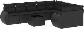 vidaXL 10 részes fekete polyrattan kerti ülőgarnitúra párnákkal