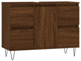 Barna tölgyszínű szerelt fa mosdószekrény 80 x 33 x 60 cm