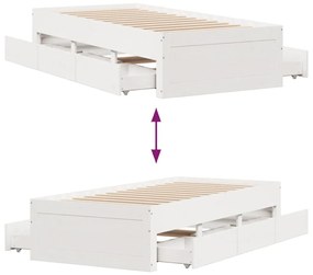 fehér tömör fenyőfa fiókos ágykeret matrac nélkül 75 x 190 cm