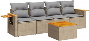 vidaXL 5 részes bézs polyrattan kerti ülőgarnitúra párnákkal