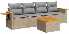 vidaXL 5 részes bézs polyrattan kerti ülőgarnitúra párnákkal