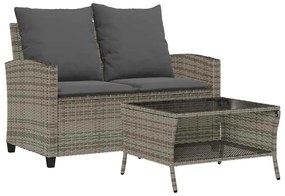 2 személyes szürke polyrattan kerti kanapé asztallal&amp;párnával