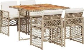 vidaXL 5 részes bézs polyrattan kerti étkezőgarnitúra párnákkal