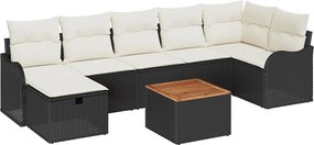 vidaXL Kerti Kanapé Szett párnával tárolóval 8 pcs Fekete Poli rattan